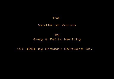 Vaults of Zurich, The game screenshot for Commodore PET